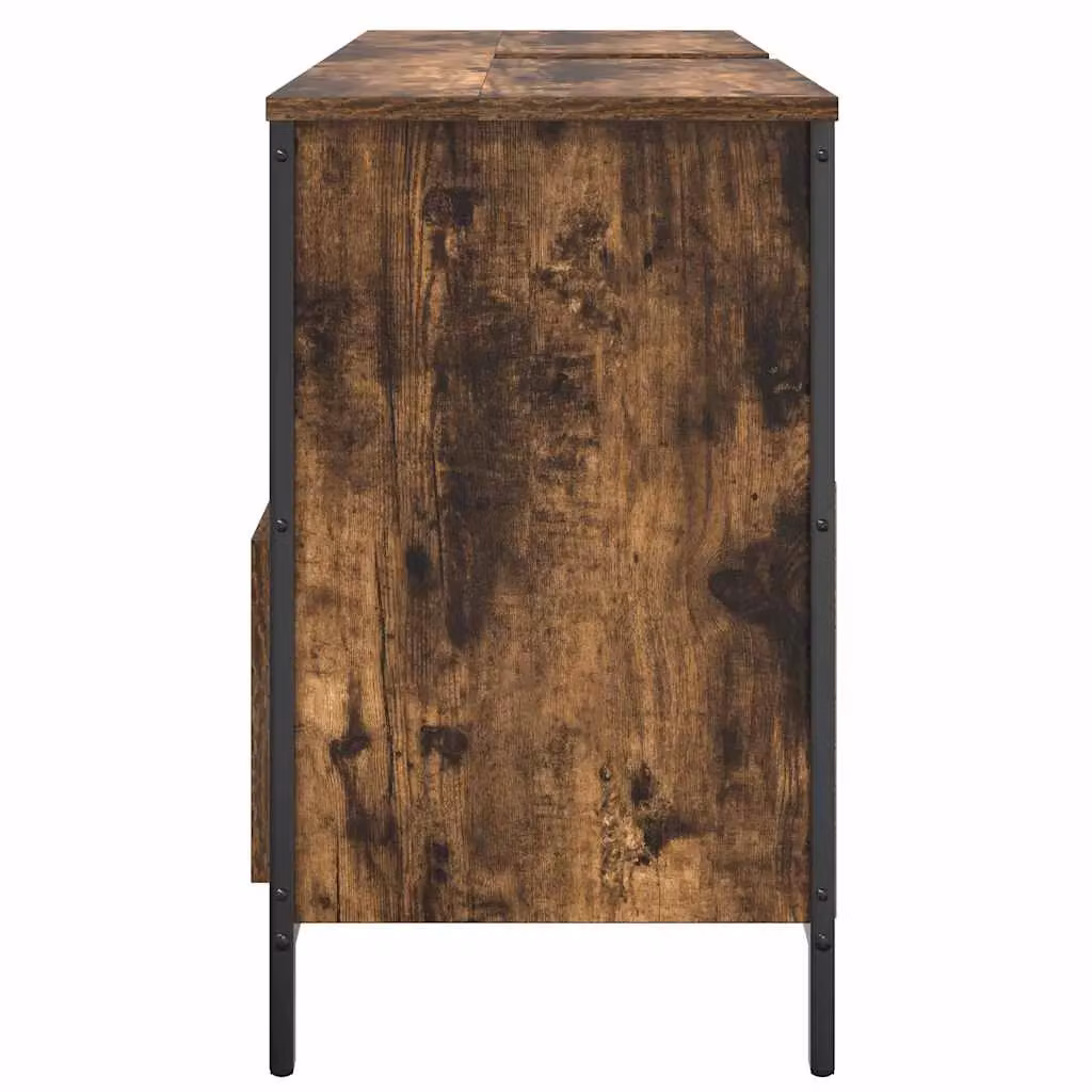 Berkfield Home Bathroom Basin Cabinet with Drawers in Smoked Oak Brown, W: 90 cm, D: 34.5 cm, H: 60 cm – 4