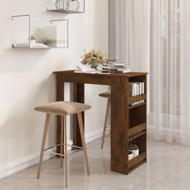 Berkfield Home Bar Table with Storage Rack in Smoked Oak Brown, W/D/H: 102 x 50 x 103.5 cm