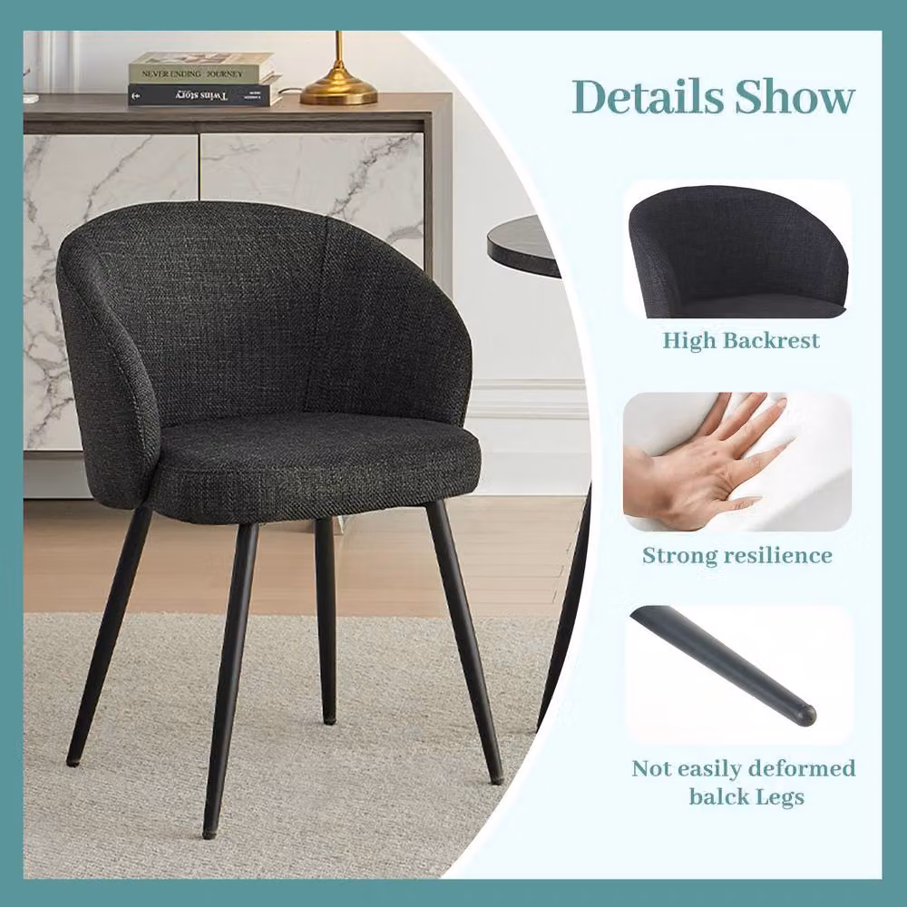SONARA Modern Set of 2 Grey Fabric Ergonomic Dining Chairs with Armrests – 6