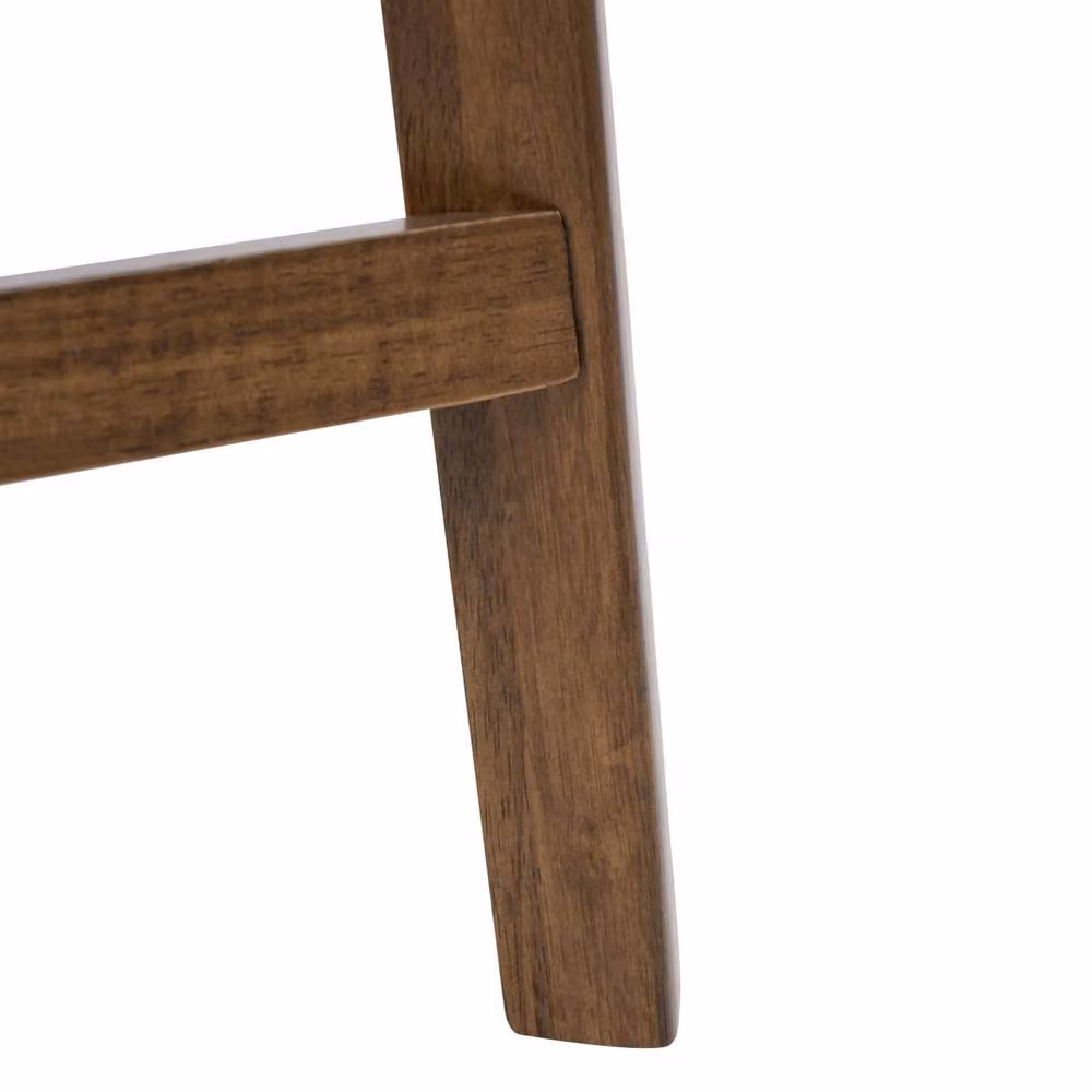 Wyld and Coco Set of 2 Armless Retro Bar Chairs in Brown Rubberwood and Off-White Fabric – 3