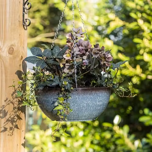 Garden Gear Blue Breeze Glazed Hanging Basket Planter Set, Blue, Diameter: 35 cm, Pack of 2 – 5