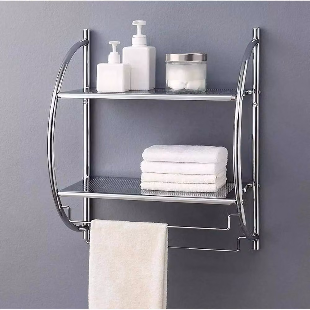 KORVIXA 2 Tier Modern Chrome Wall Mounted Bathroom Shelf in Silver, W: 60 cm, H: 65 cm – 2