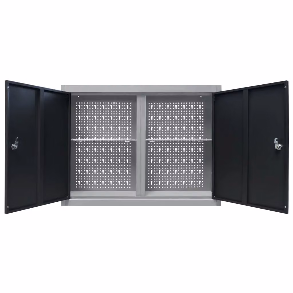 Berkfield Home Industrial Style Wall Mounted Metal Tool Cabinet in Grey and Black – 3