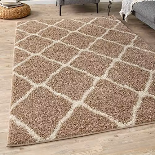 THE RUGS Moroccan Shaggy Area Rug, Beige, W: 80 cm, D: 150 cm, H: 3 cm – 1