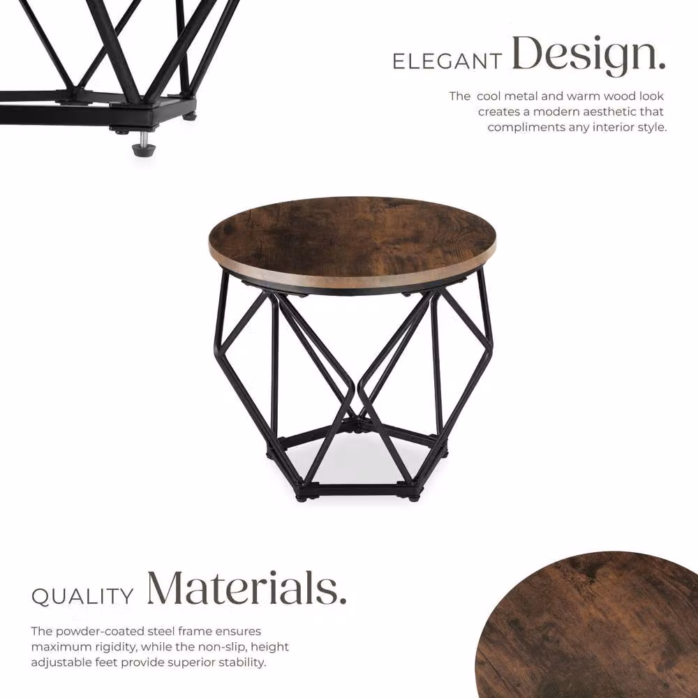 tectake Benham 2-Piece Round Nested Coffee Table Set in Brown and Black – 3