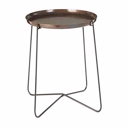 Premier Housewares Hege Round Side Table with Crocodile Texture in Black and Copper, W: 50 cm, D: 50 cm, H: 55 cm – 1