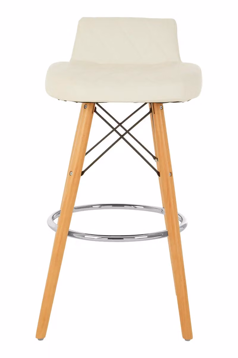 Orsina White Leather Effect Bar Stool with Beech Wood and Metal Legs – 3