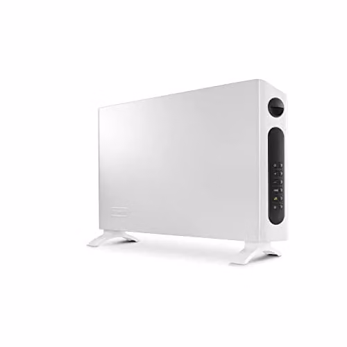 DeLonghi 2400W Freestanding Thermo Convector Heater with Thermostat, Timer and Tilt Protection in White or Grey – 1