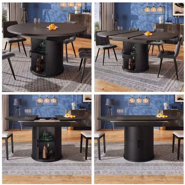 ModernLuxe Extendable Round 6-Seater Dining Table in Black