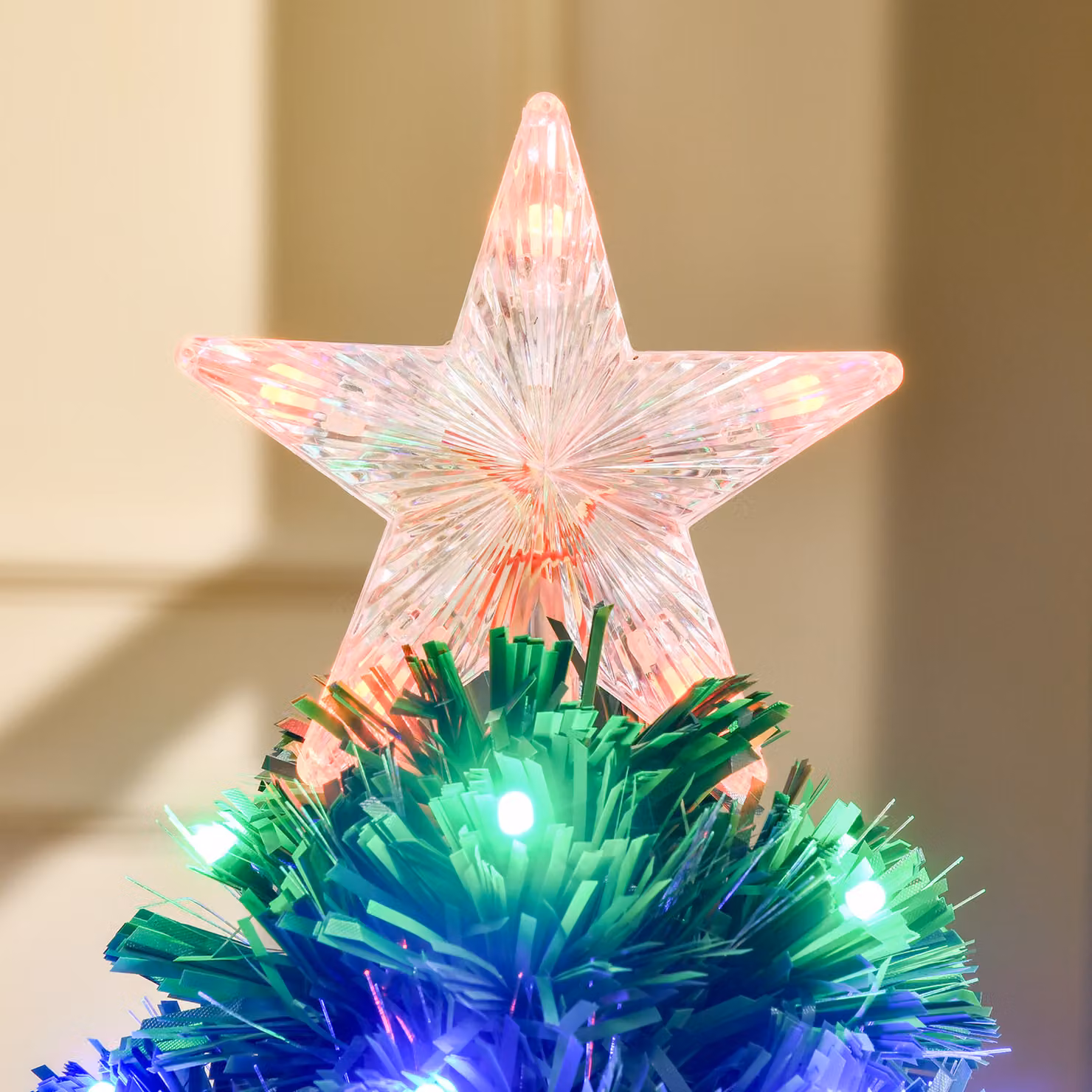 HOMCOM 90 cm Prelit Artificial Christmas Tree with Multicolour Fiber Optics in Green – 8