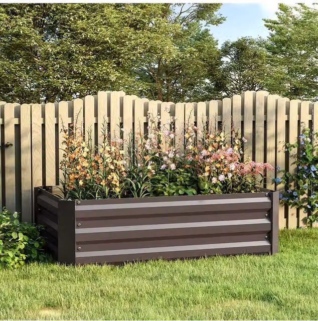 Living and Home Galvanised Steel Raised Garden Bed Planter Box in Brown, W/D/H: 60 x 60 x 30 cm