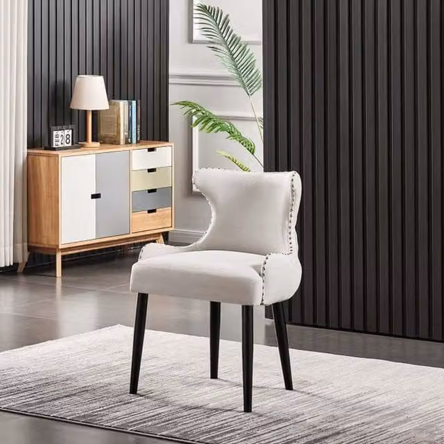Life Interiors Oxford LUX Velvet Upholstered Dining Chair in Beige and White