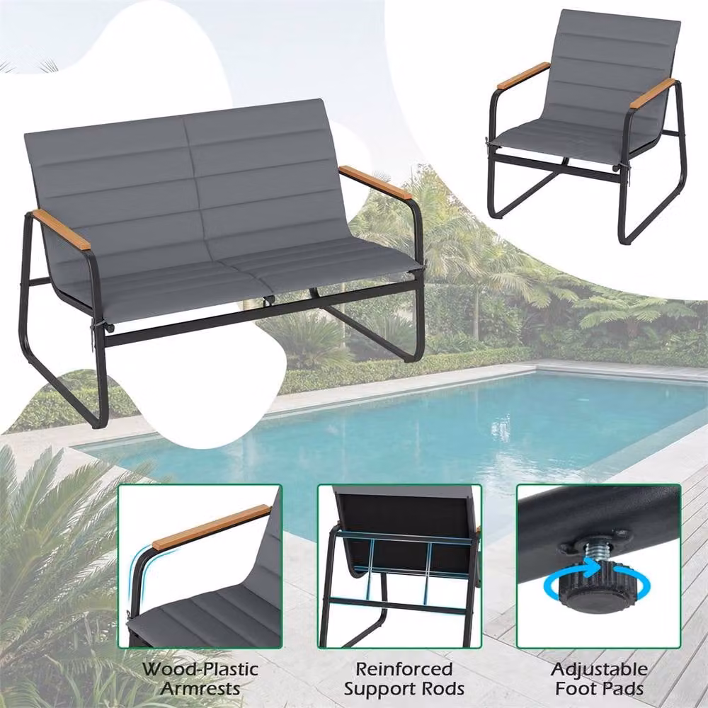 KORVIXA 4 Piece Grey Outdoor Patio Conversation Furniture Set – 3