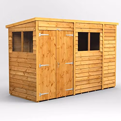 Powersheds Premium Pent Overlap Wooden Shed in Brown with Double Doors and Window
