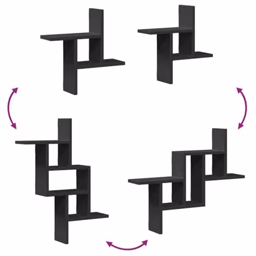 vidaXL Set of 2 Modern Wall Mounted Shelves in Black, W/D/H: 38 x 12 x 38 cm – 3