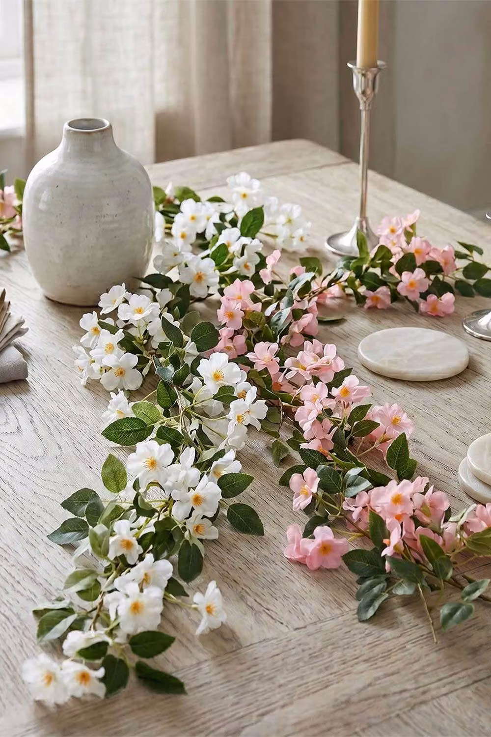 Homescapes Pink Cherry Blossom Artificial Flower Garland, Set of 2, Length: 180 cm – 1
