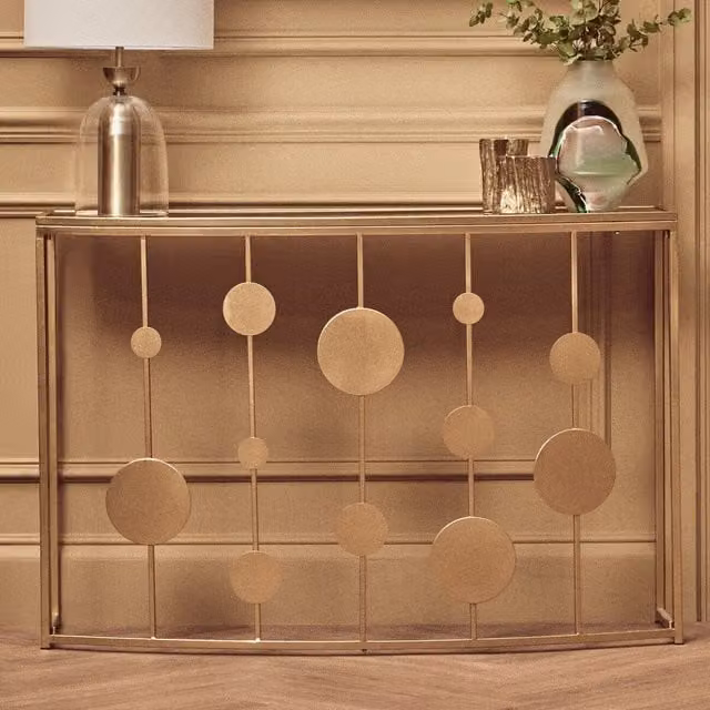 Orsina Modern Demilune Console Table with Mirror Glass Top in Champagne Gold, W/D/H: 120 x 40 x 81 cm – 1