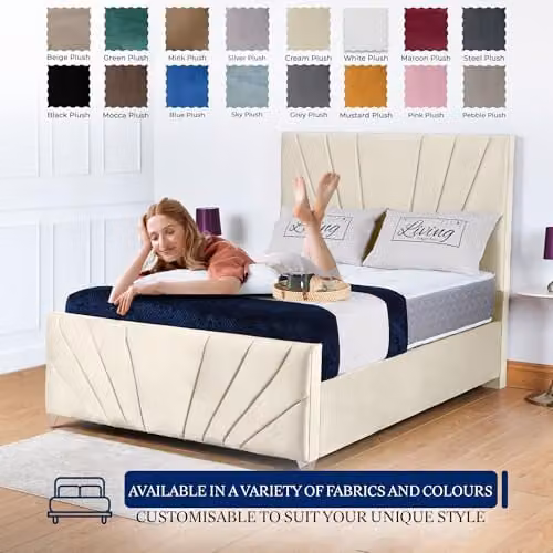 Living Comfort Bedz Bespoke Ottoman Bed Frame with Headboard in Cream Plush Velvet, W/D/H: 200 x 180 x 127 cm – 5