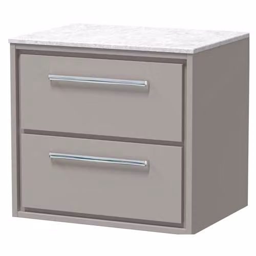 Balterley Wall Hung Bathroom Vanity Unit with Marble Worktop and 2 Soft Close Drawers, Light Grey, W: 61.0 cm, D: 46.0 cm, H: 55.7 cm