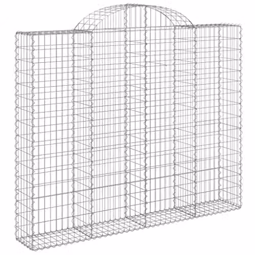 vidaXL Arched Gabion Baskets 2-Piece Set in Silver Galvanised Steel, W: 200 cm, D: 30 cm, H: 160-180 cm – 1