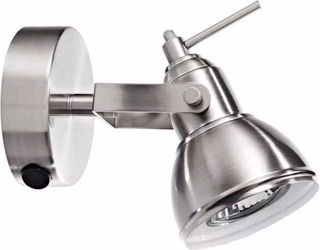 Happy Homewares Industrial Adjustable LED Wall Spot Light with Rocker Switch in Silver Metal