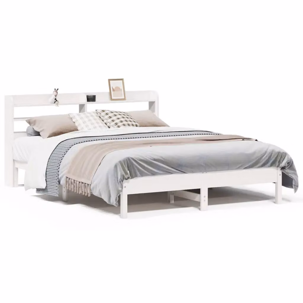 Berkfield Home White Solid Pine Bed Frame with Side Compartments W/D/H: 150 x 200 cm – 2