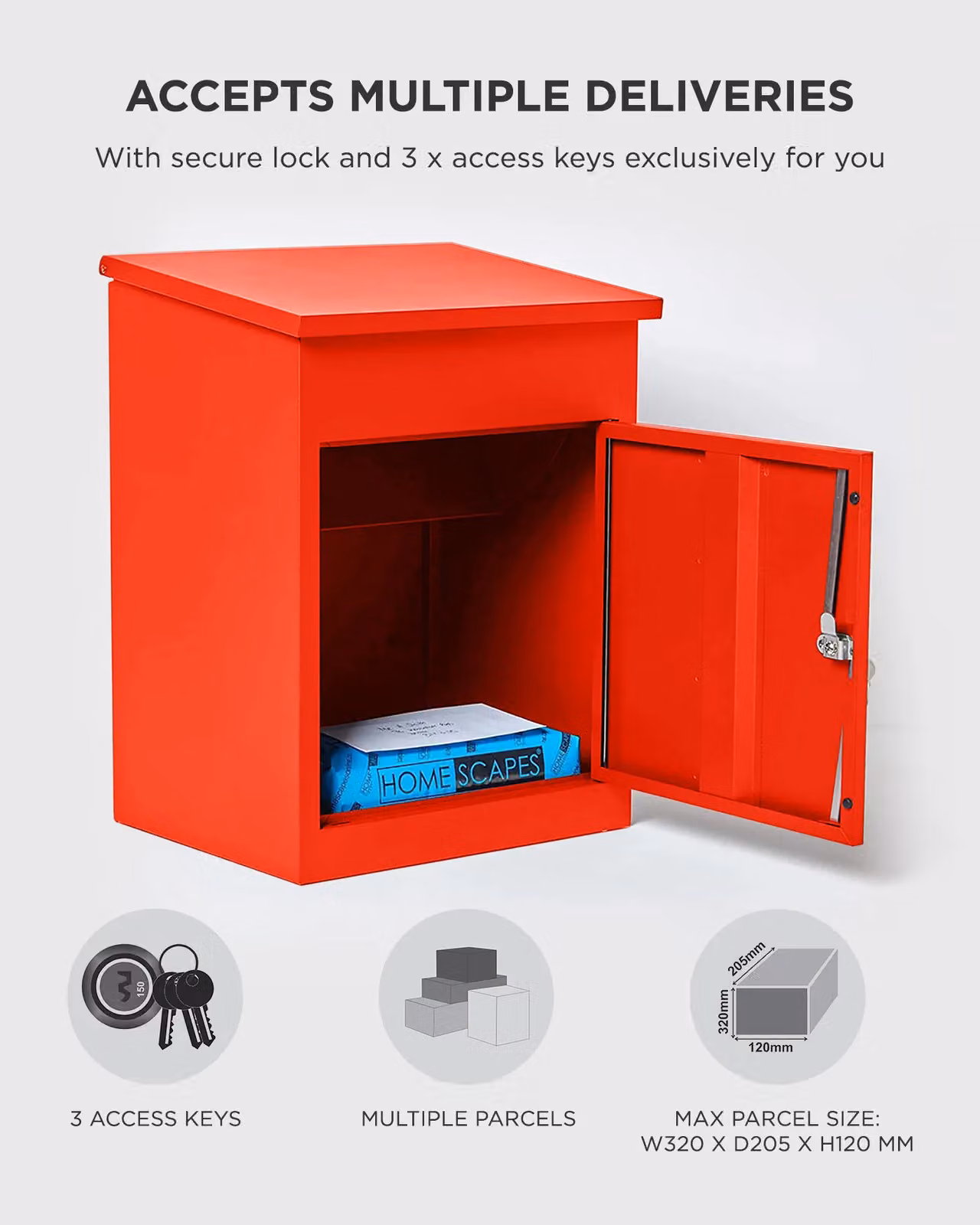 Homescapes Smart Parcel Box Medium Front Access Secure Steel Delivery Box in Red – 5