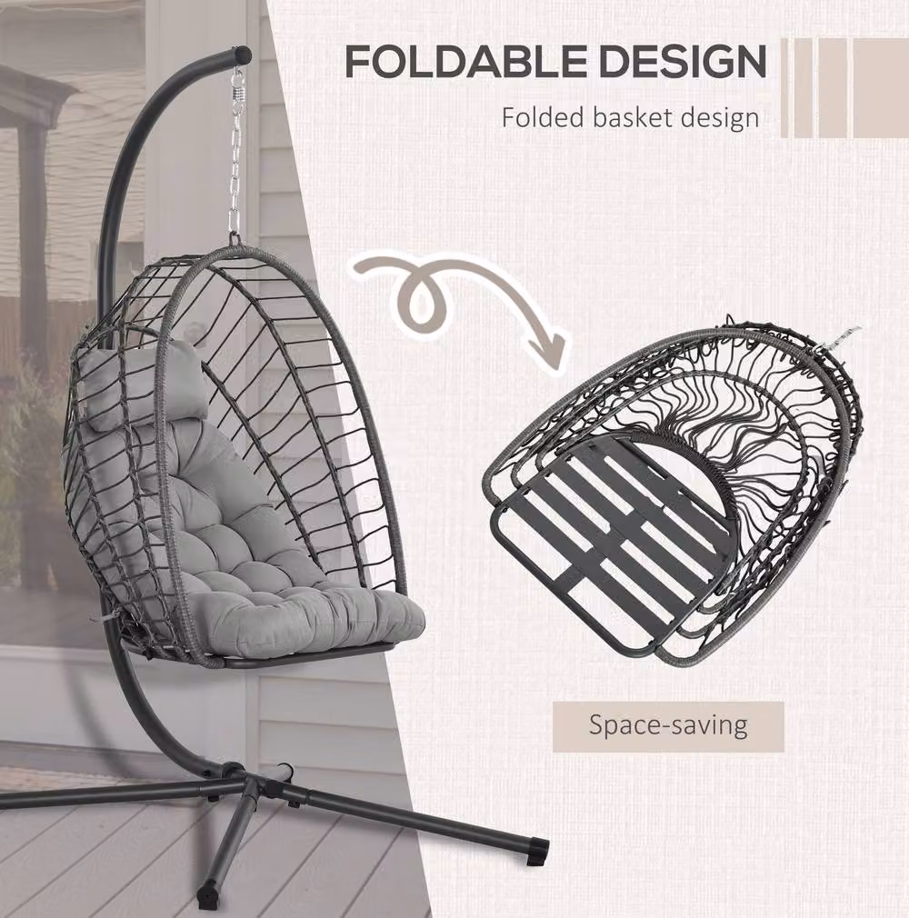 STILVORA Rattan Egg Swing Chair with Metal Frame and Cushion in Light Grey – 3