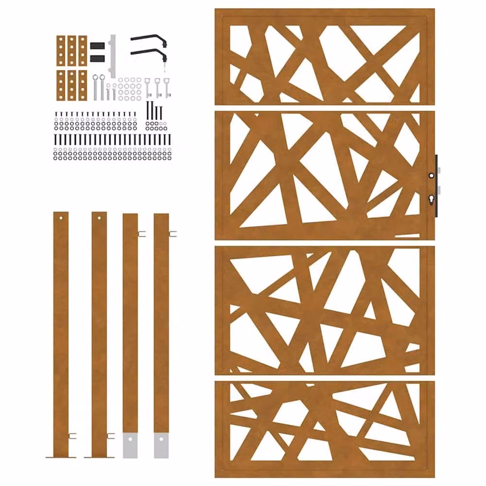 Berkfield Home Beautiful Garden Gate in Brown Weathering Steel, W: 105 cm, H: 180 cm – 3