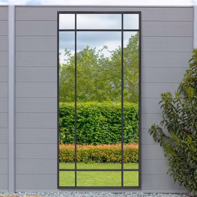 MirrorOutlet Genestra Modern Rectangular Outdoor Garden Wall Mirror in Black, W: 85 cm, H: 180 cm