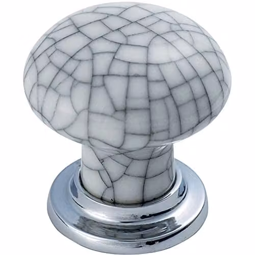 Loops Porcelain Mushroom Cupboard Door Knob in Polished or Matt Chrome