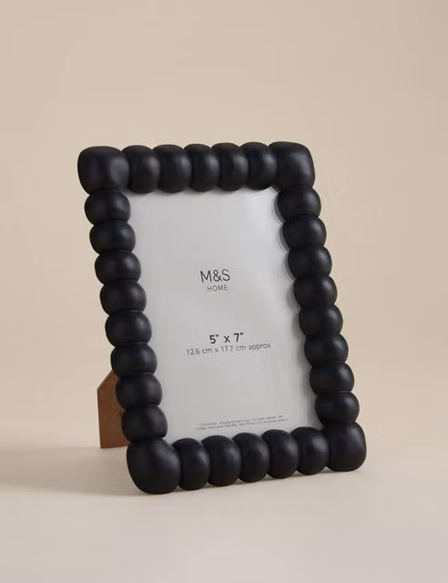 M&S Bobbin Single Rectangular Wood Tabletop Photo Frame, Black, W/D/H: 17.78 x 12.7 x 12.7 cm