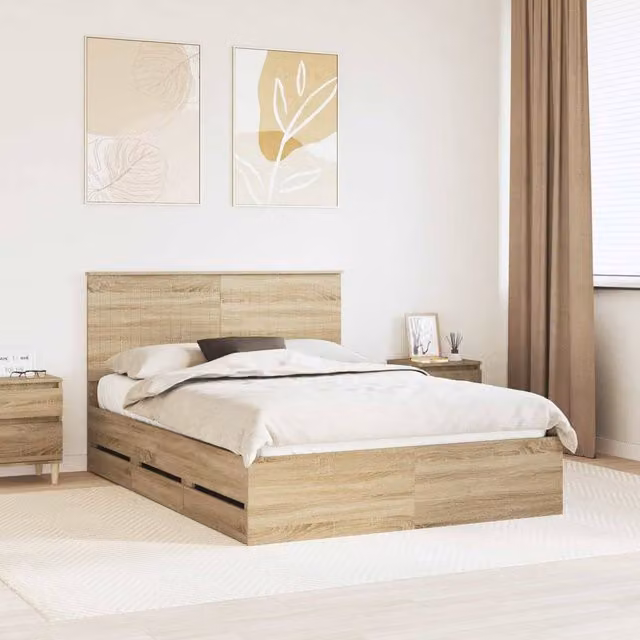 Berkfield Home Sonoma Oak Bed Frame with Drawer, Brown, W/D/H: 140 x 200 cm