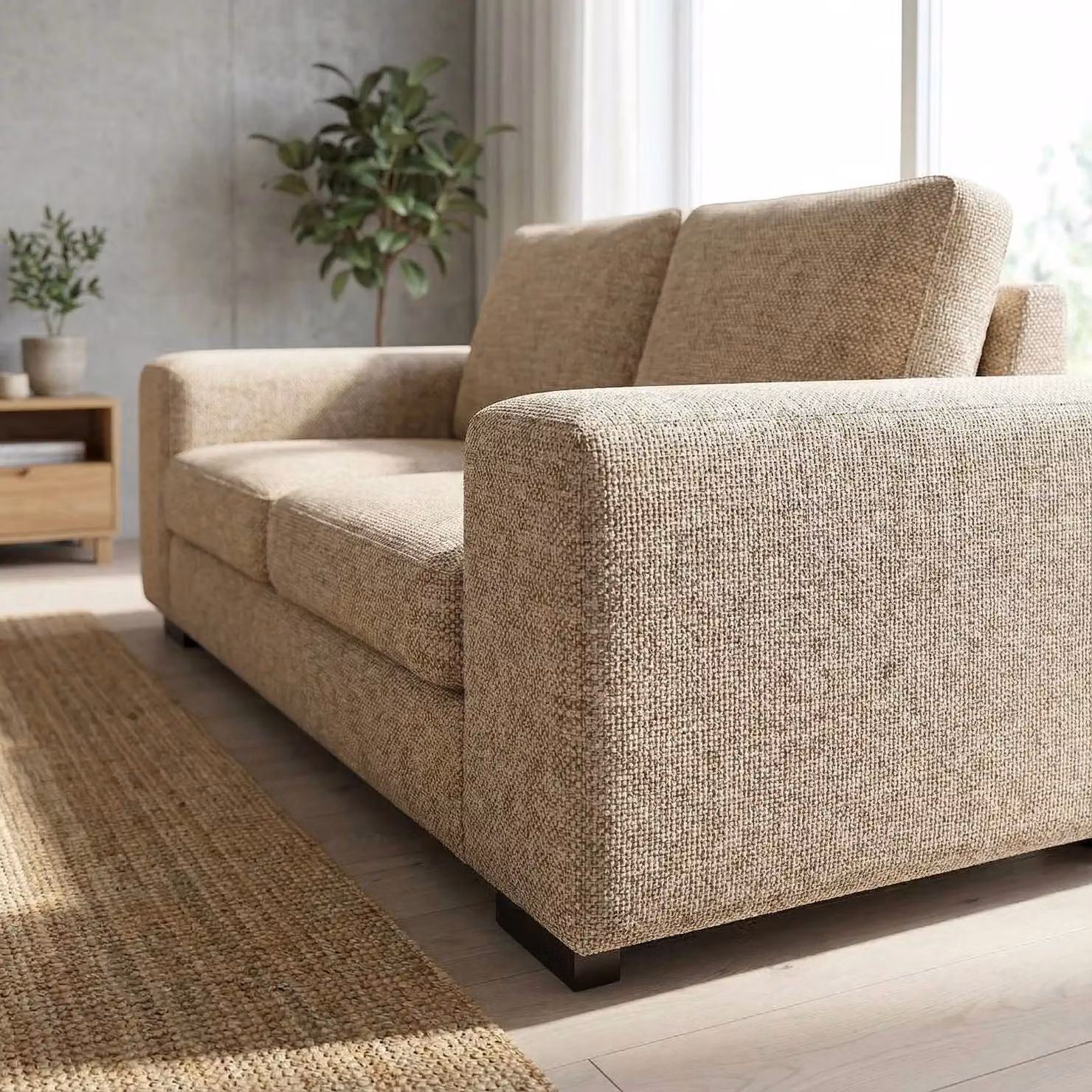 Abakus Direct Boston 2 Seater Fabric Sofa in Beige with Solid Wood Frame – 3