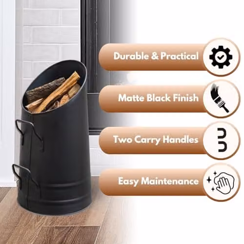 Garden Mile Black Heavy Duty Coal Buckets for Fireplaces, W/D/H: 16.0 x 33.0 x 16.0 cm – 3