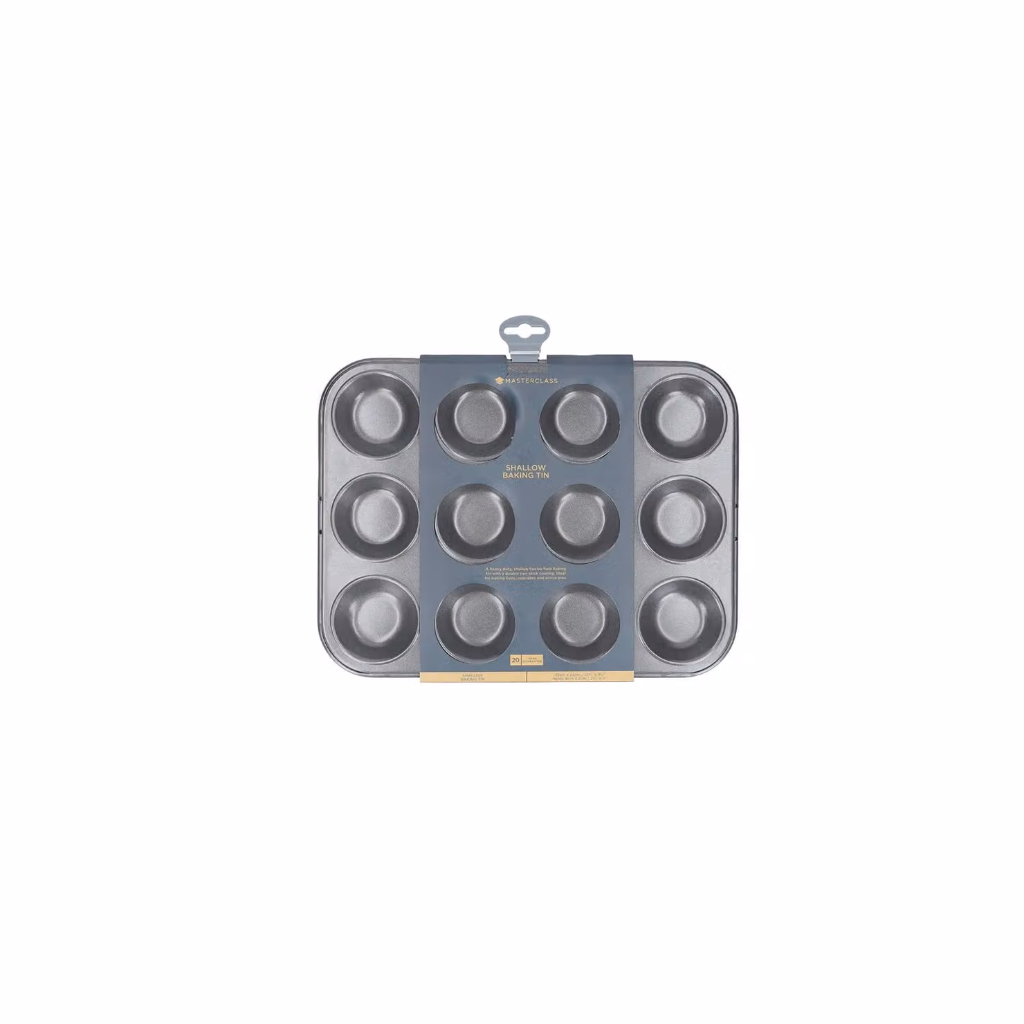 MasterClass Non-Stick Carbon Steel 12 Hole Tart Tin, Grey, W: 32 cm x D: 24 cm – 3