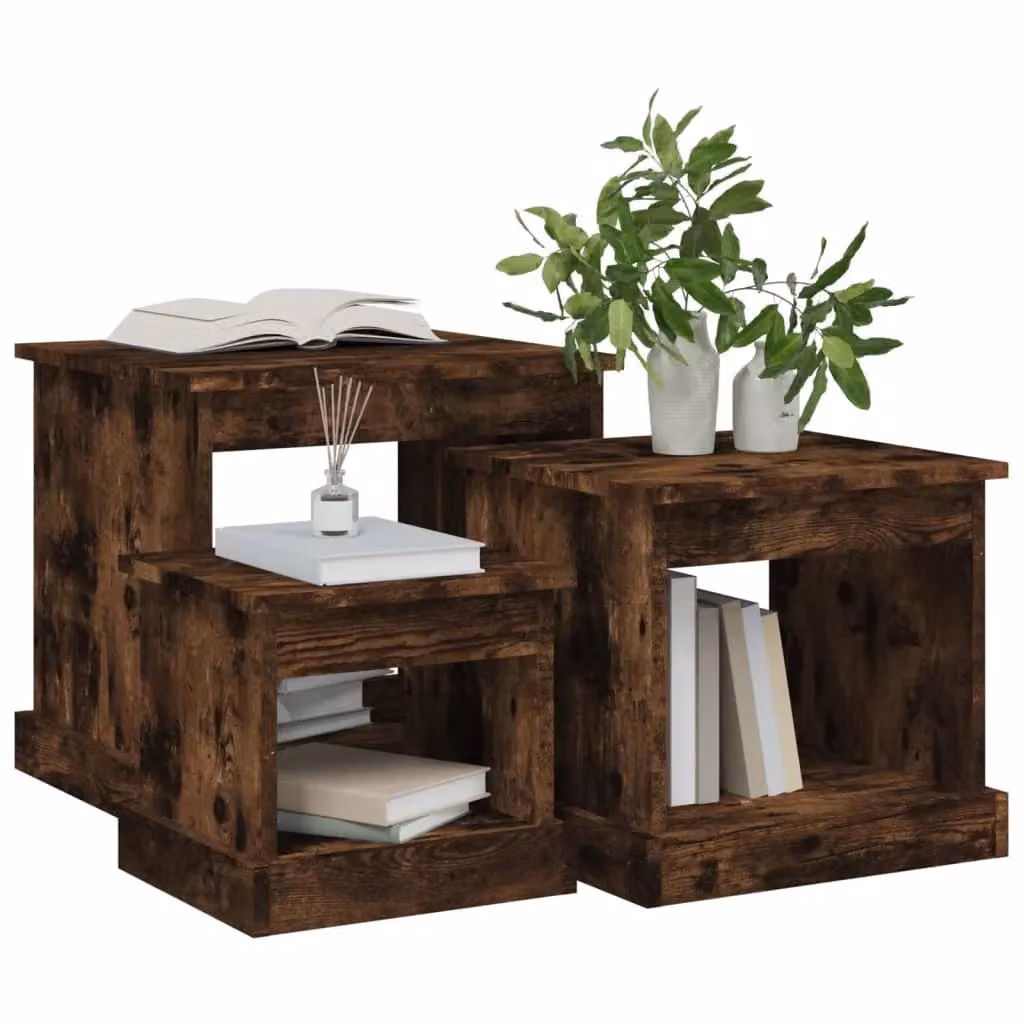 Berkfield Home Nesting Tables, 3 Piece Set in Smoked Oak Brown Engineered Wood – 3