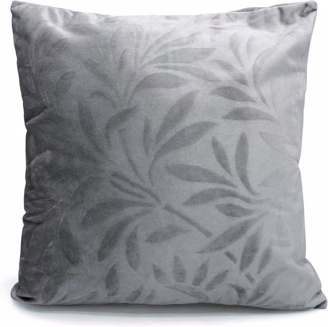 Velosso Grey Velvet Leaf Filled Square Cushion with Removable Cover, W/D/H: 43 x 43 x 43 cm