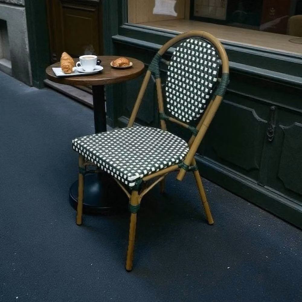 NESTLUNE Set of 2 Green Polyrattan Bistro Chairs for Outdoor Garden and Cafe Use – 3