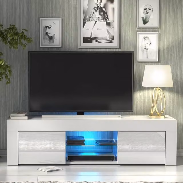 Creative Furniture Loom TV Unit in White with Glossy Finish, W: 130 cm, D: 35 cm, H: 35 cm