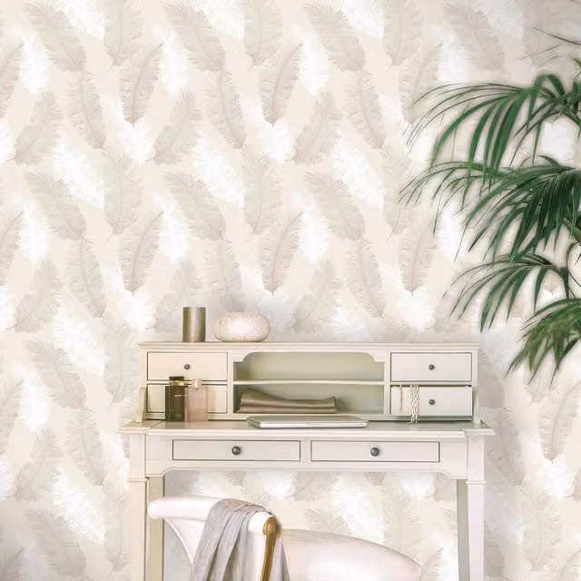 Grandeco Floating Feathers Textured Vinyl Wallpaper in Taupe
