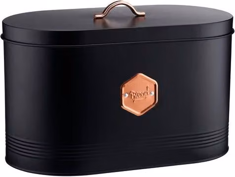 Cooks Professional Metal Bread Bin with Copper Nameplate, Black and Copper, W: 35.0 cm, D: 19.0 cm, H: 23.0 cm – 1