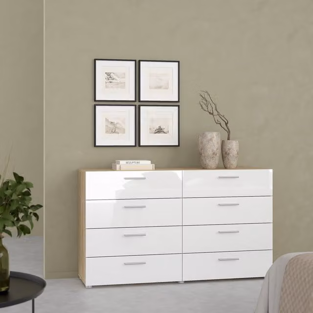 Furniture To Go Pepe Wide Chest of 8 Drawers in Oak and White High Gloss