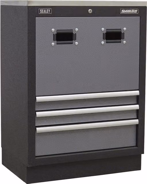 Loops 680mm Modular Reel Cabinet for Cable and Air Hose with 3 Drawers and Aluminium Handles in Grey and Multicolour