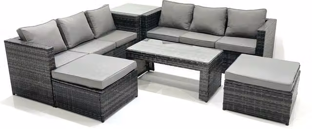 Fimous 8-Seater Modern Rattan Garden Furniture Set in Dark Grey with Upholstered Cushions