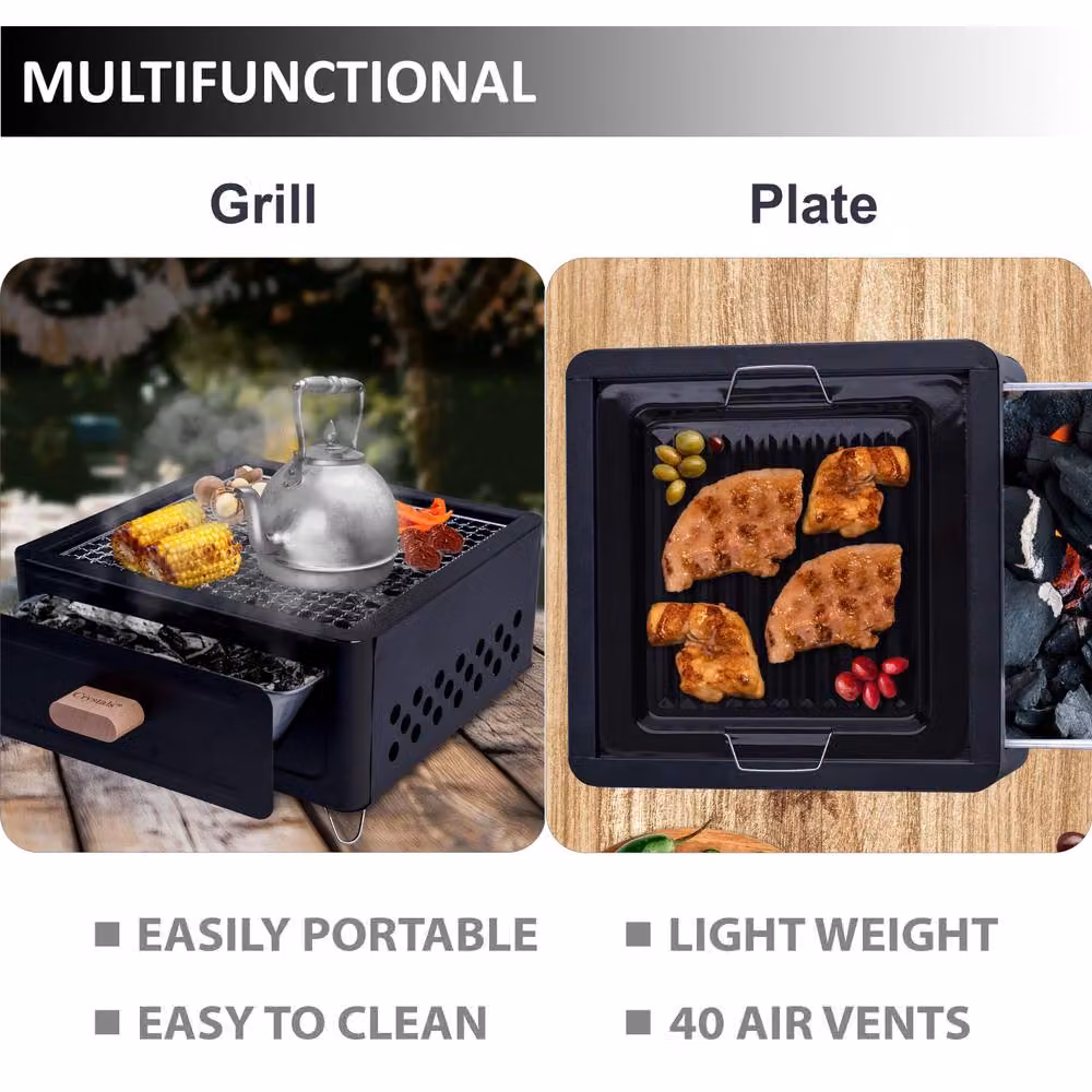 Crystals Portable Tabletop Charcoal BBQ Grill in Black, Enamelled Steel, W/D/H: 31.0 x 31.0 x 15.5 cm – 4