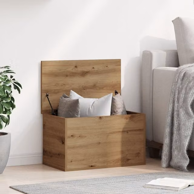 Berkfield Home Artisan Oak Storage Box with Lid in Brown, W/D/H: 60 x 35 x 35 cm