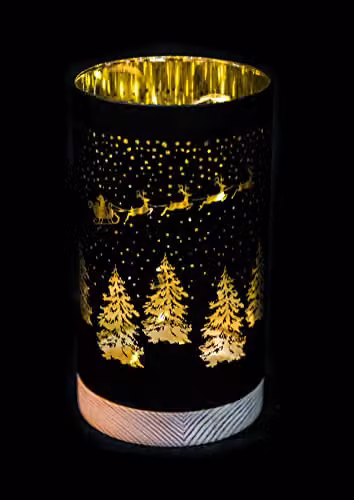 Shatchi Black Christmas Decorated Tabletop Vase with Santa Sleigh Scene, Height: 23 cm – 3