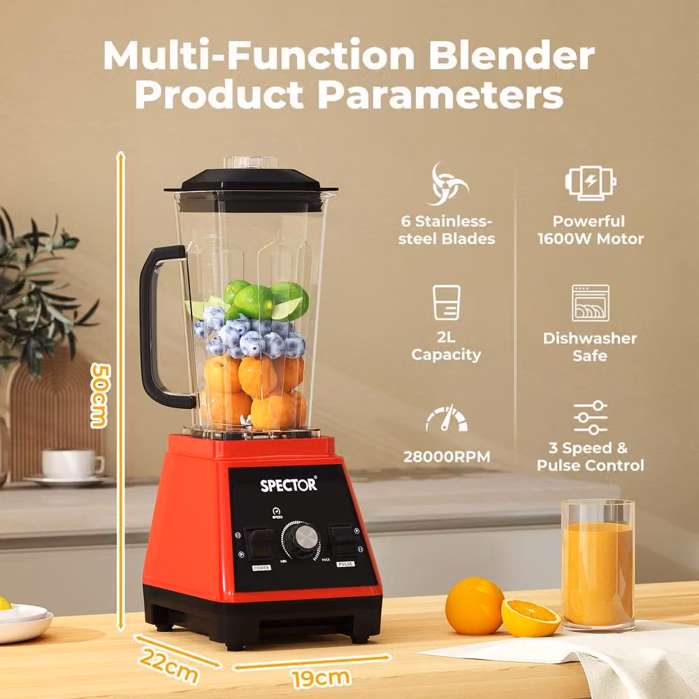 Spector 2L Commercial Blender Mixer and Food Processor in Red – 2