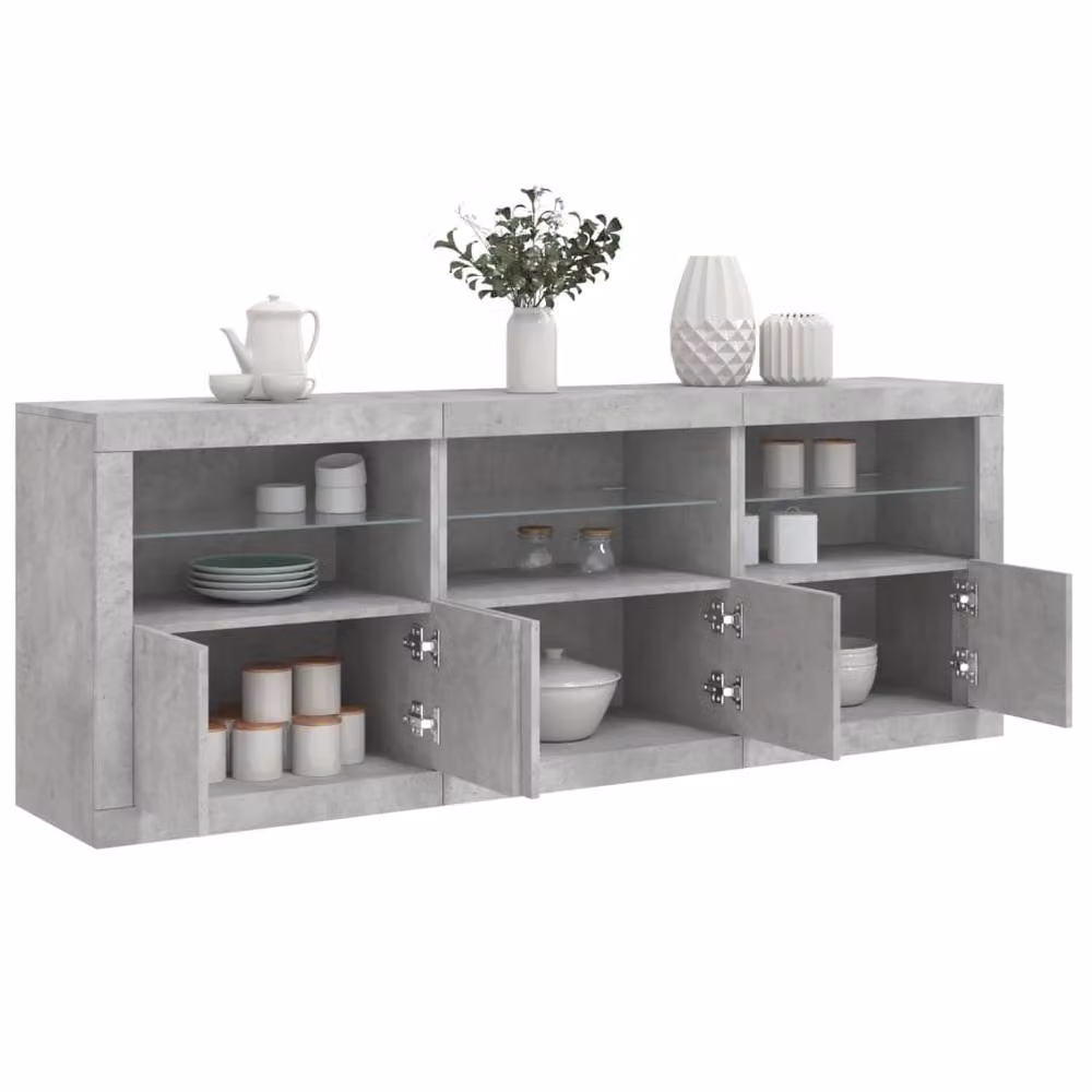 Berkfield Home Modern Sideboard with Integrated LED Lights in Concrete Grey, W: 181.5 cm, D: 37 cm, H: 67 cm – 2